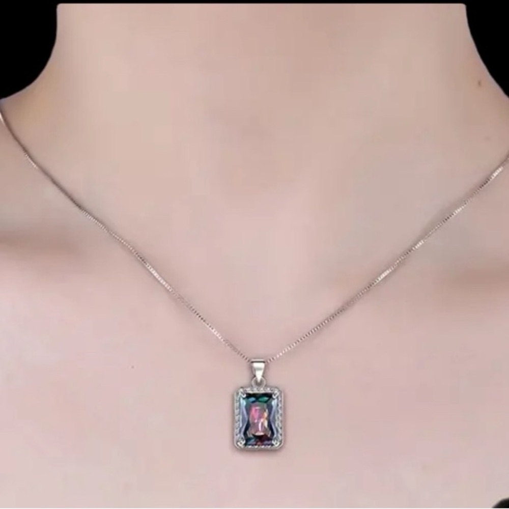 Aurora Borealis S925 Sterling silver pendant necklace. New. - Picture 2 of 13